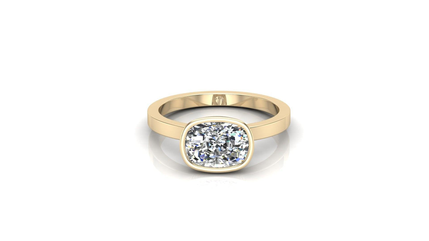 East West Bezel Cushion Solitaire Diamond Engagement Ring - Moissanite Engagement Rings