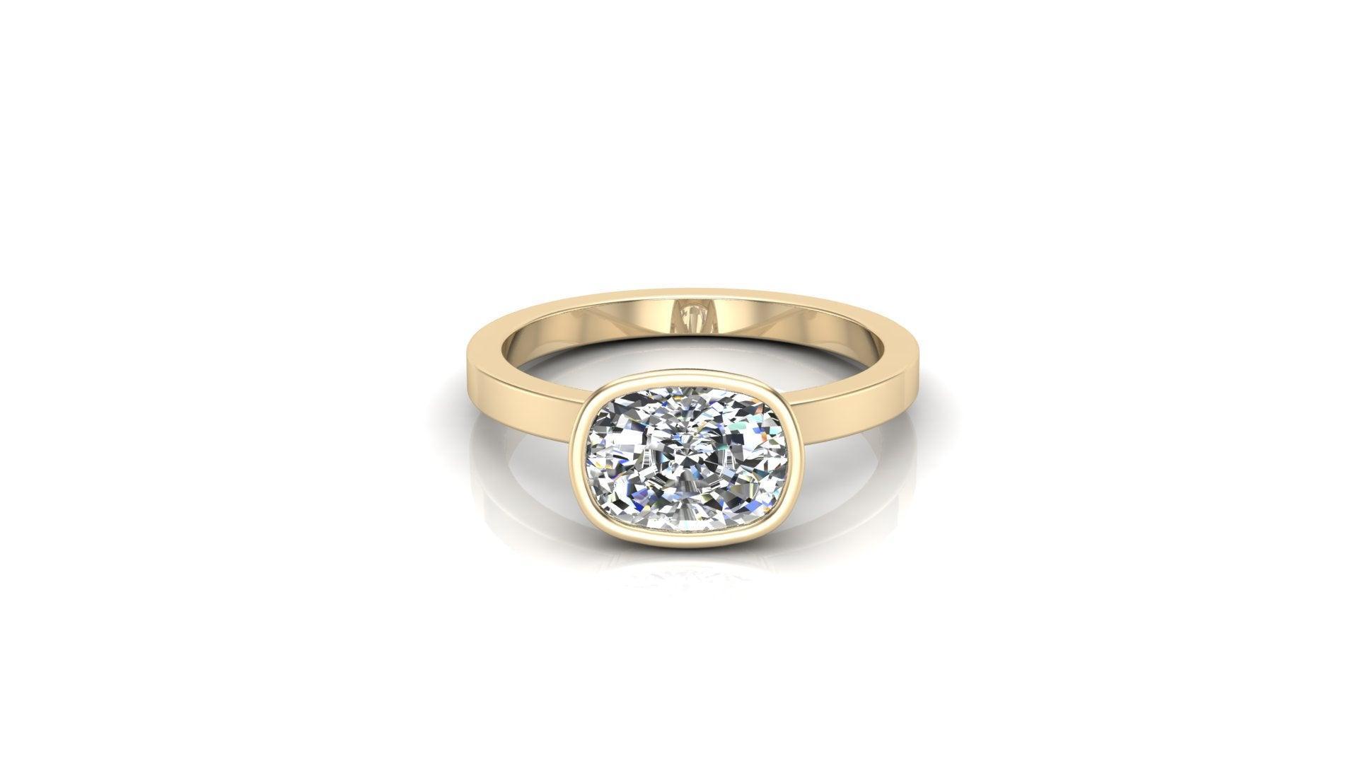 East West Bezel Cushion Solitaire Diamond Engagement Ring - Moissanite Engagement Rings