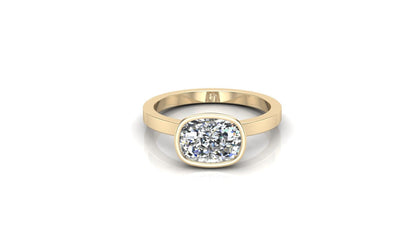 East West Bezel Cushion Solitaire Diamond Engagement Ring - Moissanite Engagement Rings