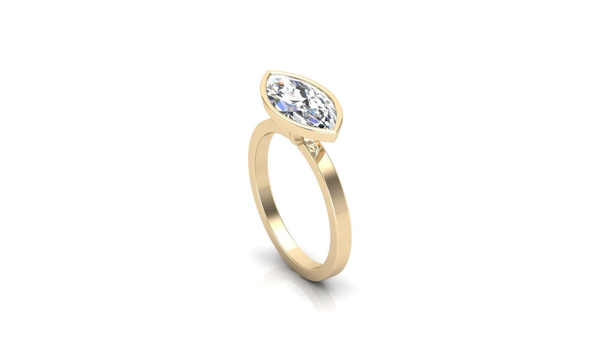 East West Bezel Marquise Solitaire Diamond Engagement Ring - Moissanite Engagement Rings