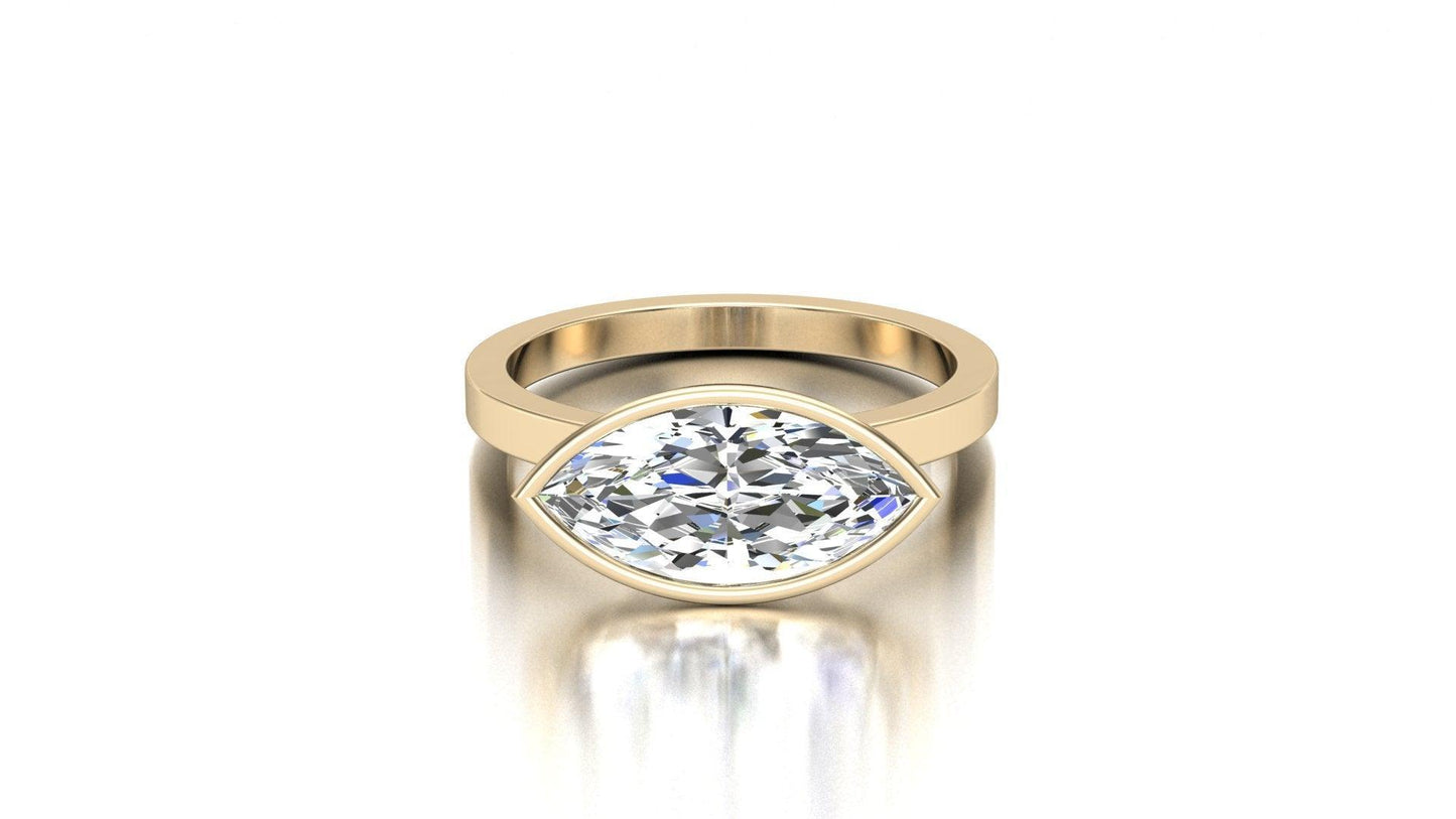 East West Bezel Marquise Solitaire Diamond Engagement Ring - Moissanite Engagement Rings
