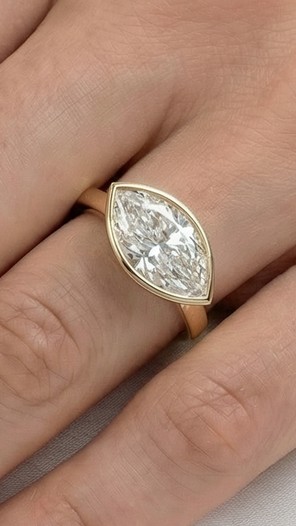 East West Bezel Marquise Solitaire Moissanite Engagement Ring