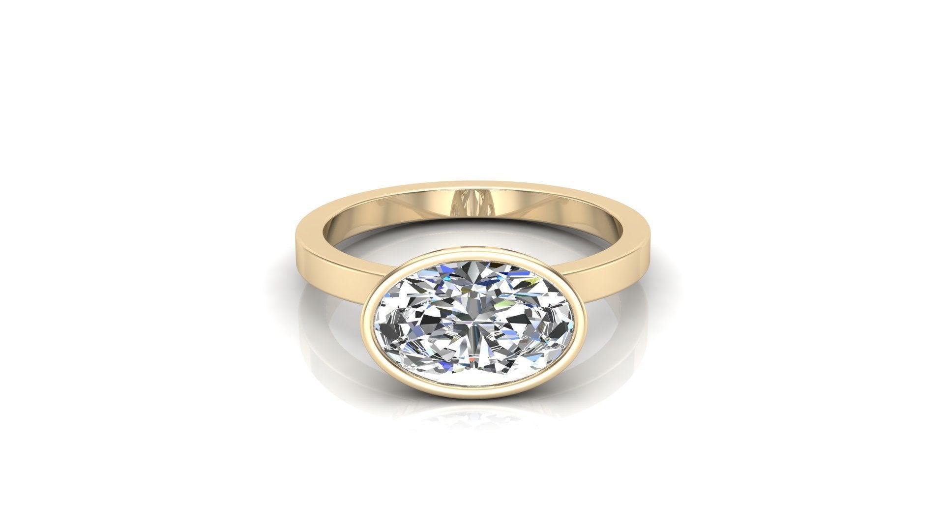 East West Bezel Oval Solitaire Diamond Engagement Ring - Moissanite Engagement Rings