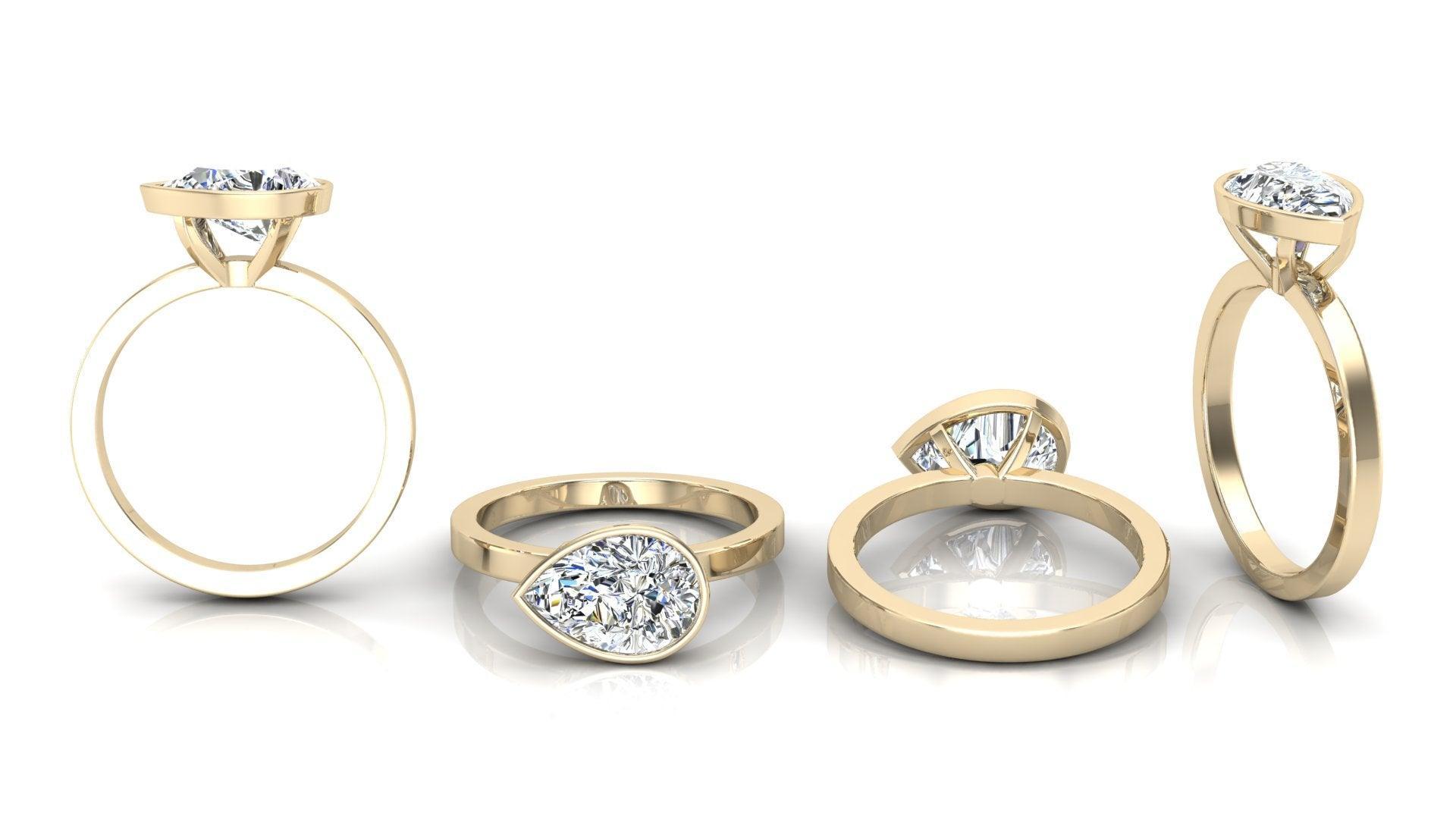 East West Bezel Pear Solitaire Diamond Engagement Ring - Moissanite Engagement Rings