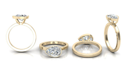 East West Bezel Pear Solitaire Diamond Engagement Ring - Moissanite Engagement Rings