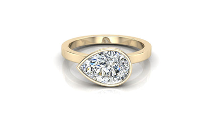 East West Bezel Pear Solitaire Diamond Engagement Ring - Moissanite Engagement Rings