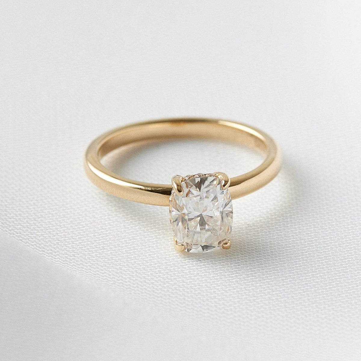 Elongated Cushion Hidden Halo Engagement Ring