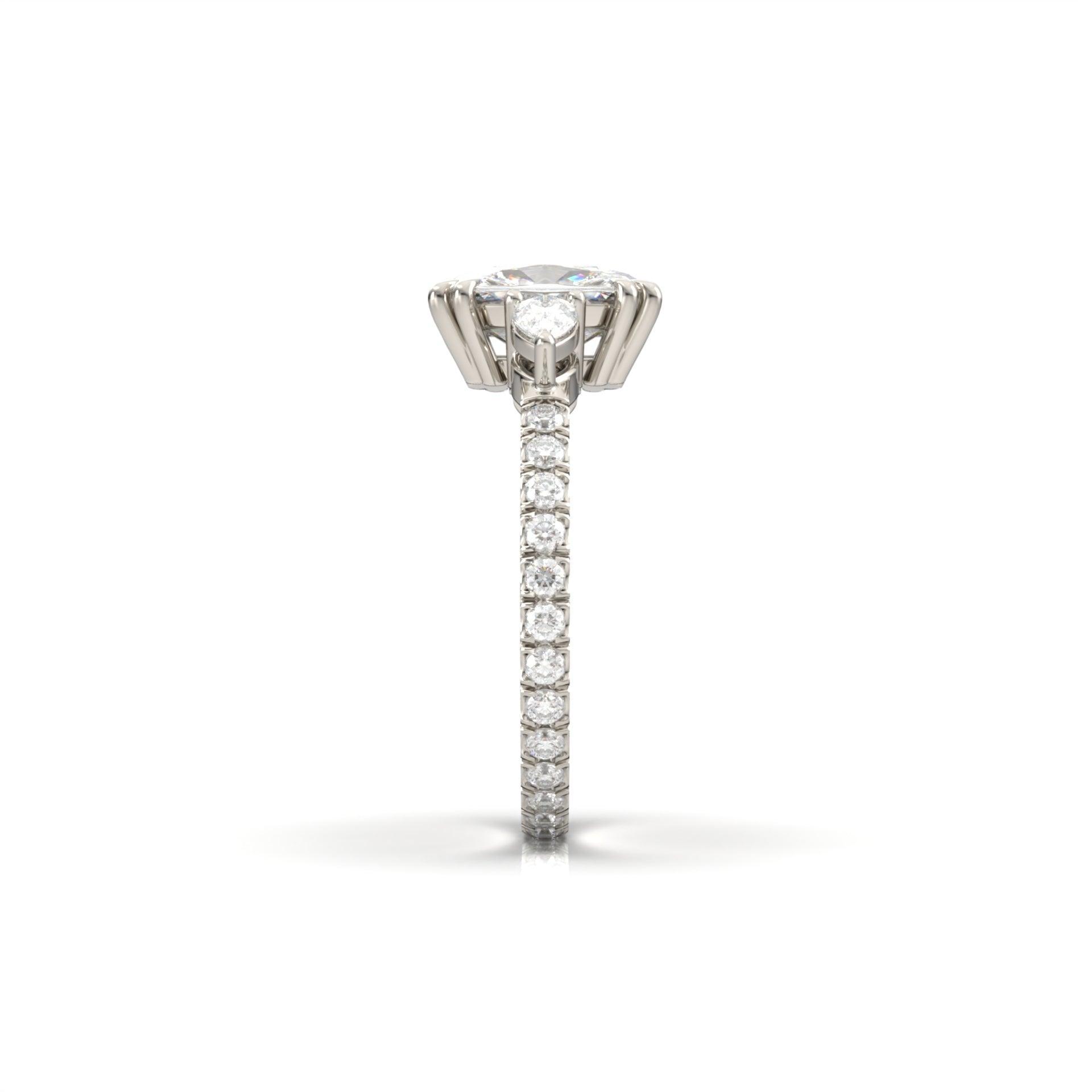 Elongated Cushion Cut Trilogy Full Pavé Moissanite Ring - moissaniteengagementrings