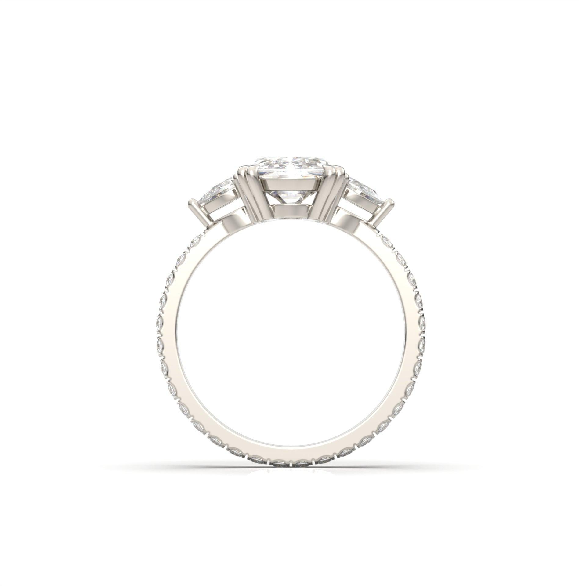 Elongated Cushion Cut Trilogy Full Pavé Moissanite Ring - moissaniteengagementrings