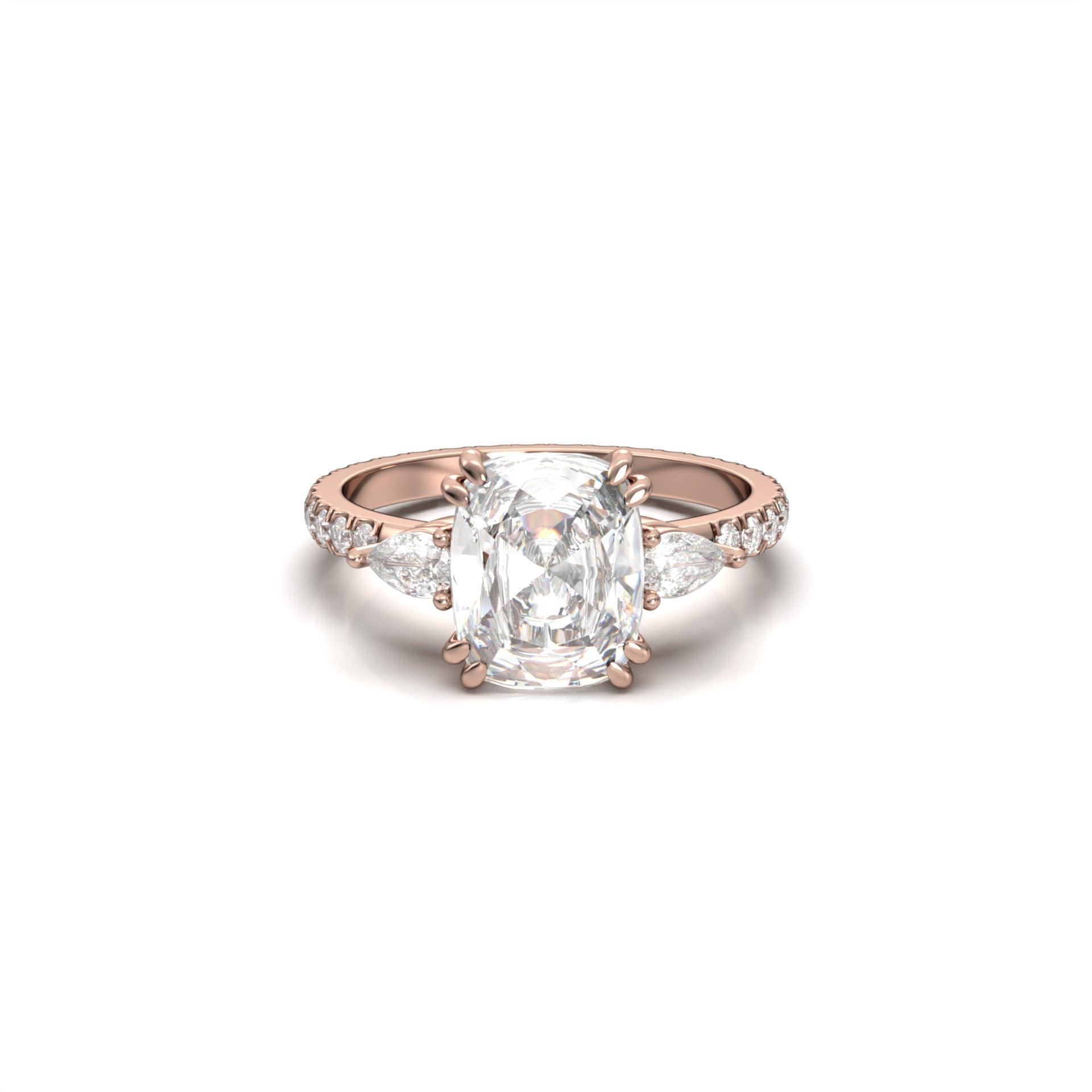 Elongated Cushion Cut Trilogy Full Pavé Moissanite Ring - moissaniteengagementrings