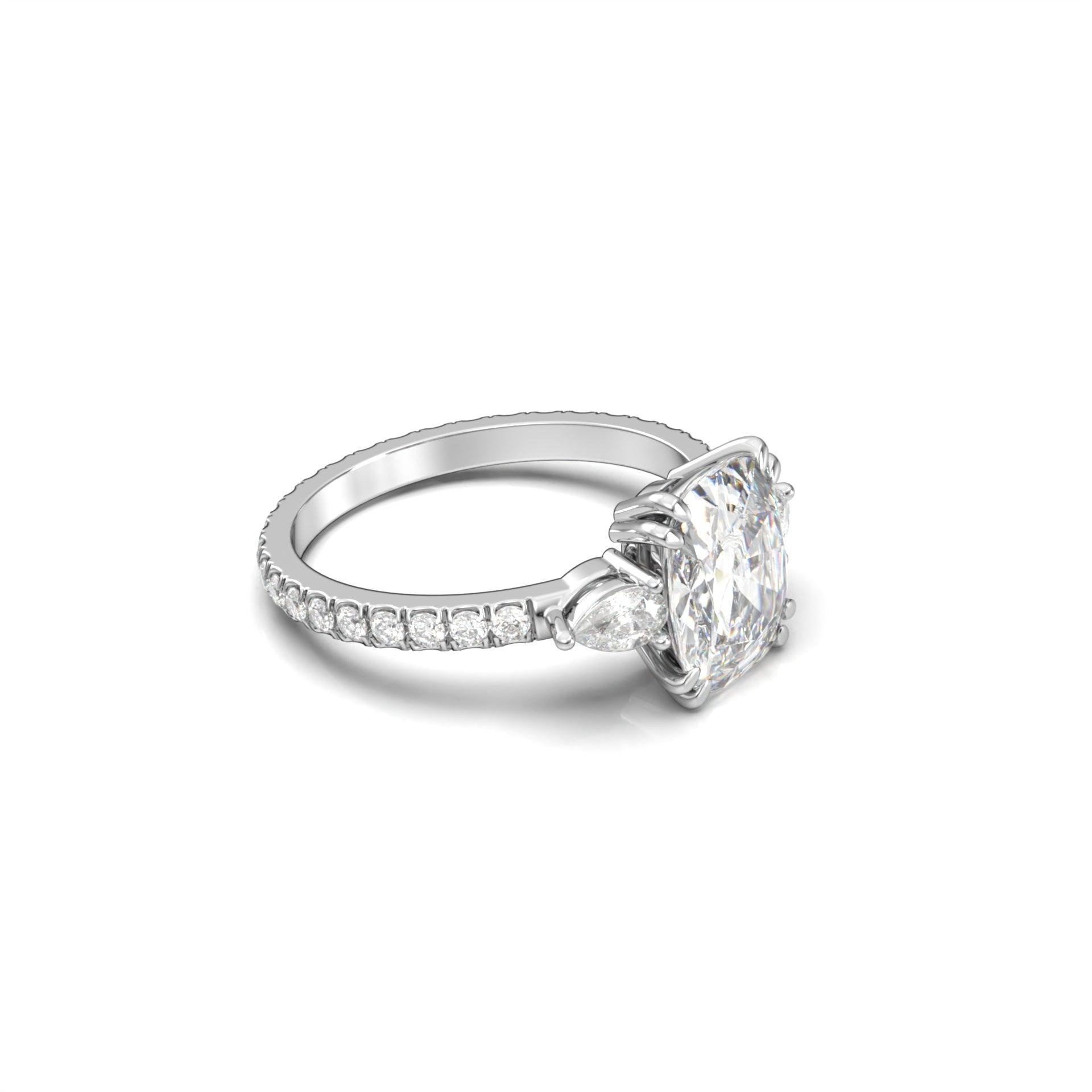 Elongated Cushion Cut Trilogy Full Pavé Moissanite Ring - moissaniteengagementrings