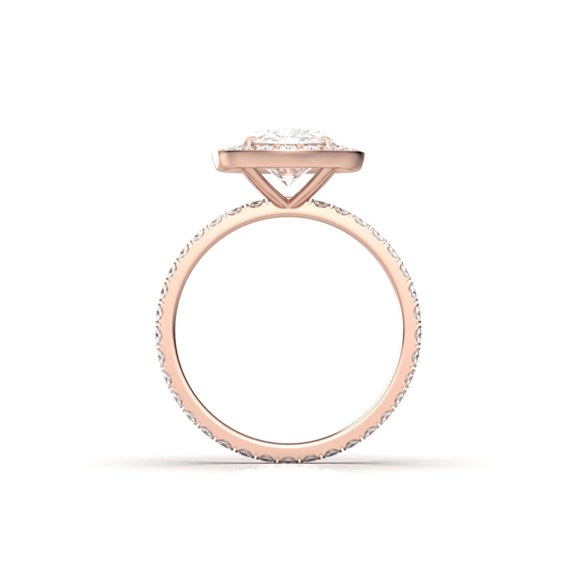 Elongated Cushion Halo Full Pavé Diamond Engagement Ring - Moissanite Engagement Rings
