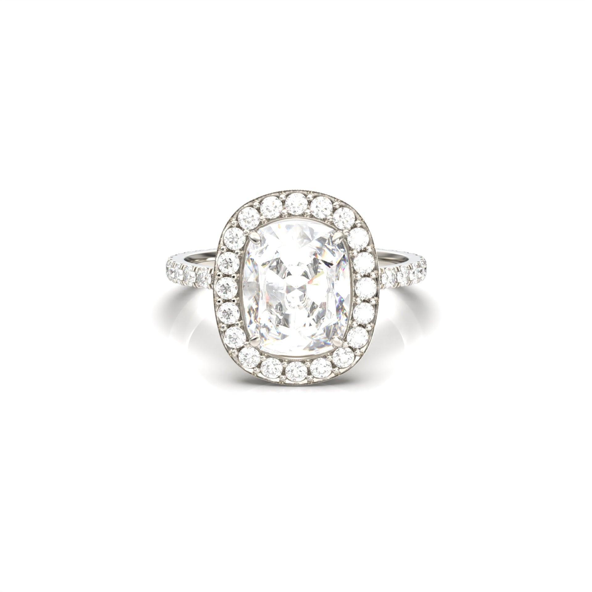 Elongated Cushion Halo Full Pavé Diamond Engagement Ring - Moissanite Engagement Rings