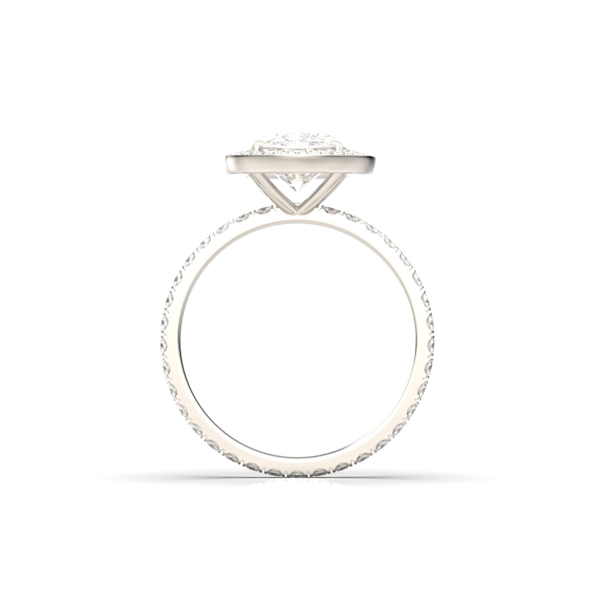 Elongated Cushion Halo Full Pavé Diamond Engagement Ring - Moissanite Engagement Rings