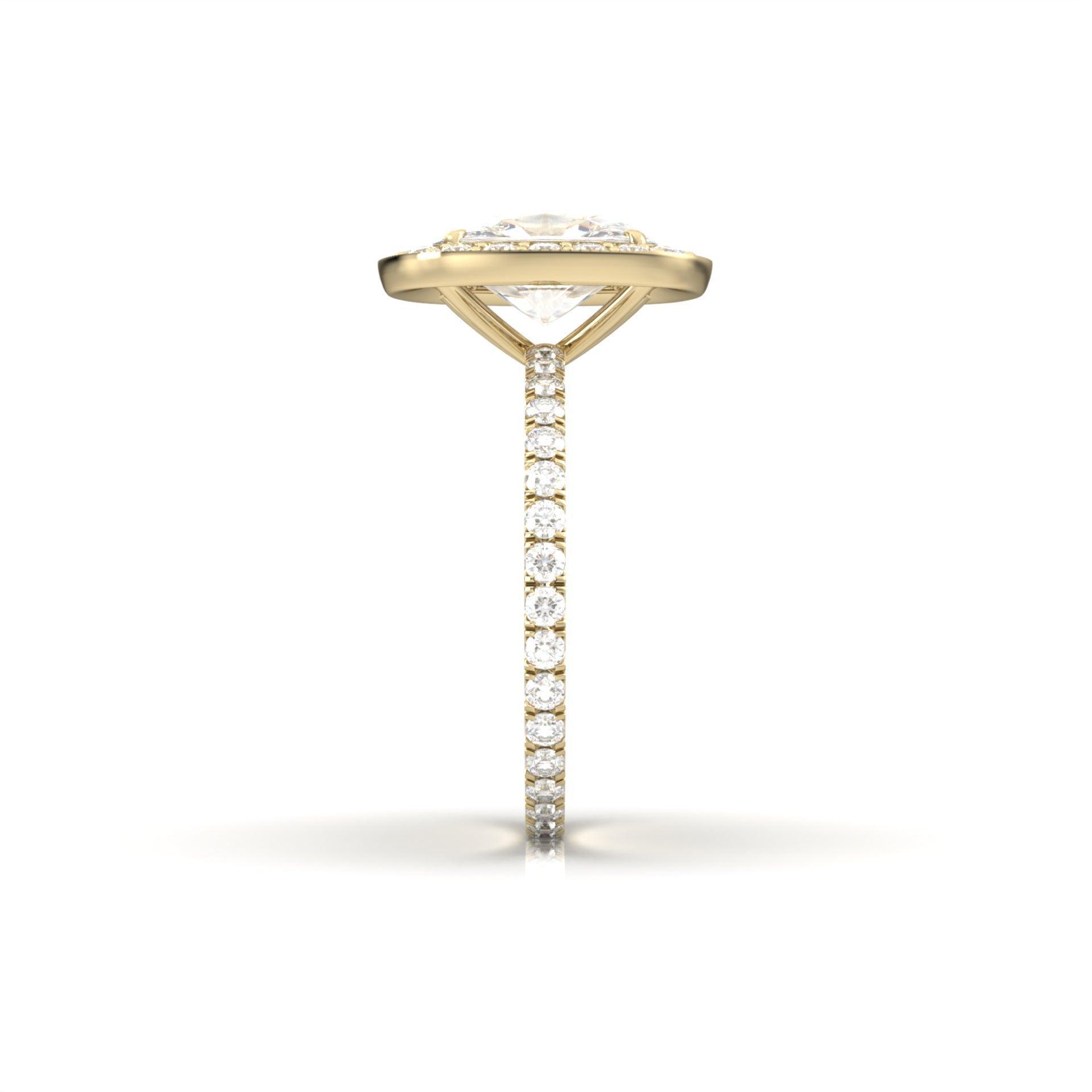 Elongated Cushion Halo Full Pavé Diamond Engagement Ring - Moissanite Engagement Rings
