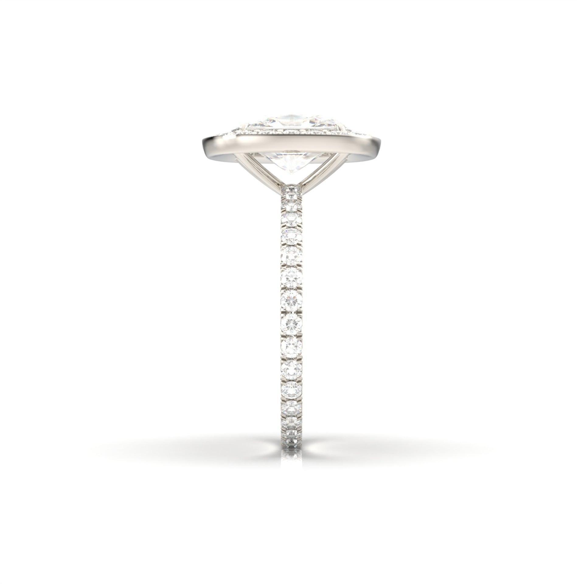 Elongated Cushion Halo Full Pavé Diamond Engagement Ring - Moissanite Engagement Rings