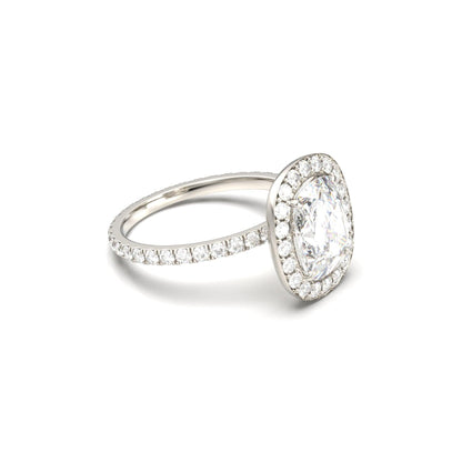 Elongated Cushion Halo Full Pavé Diamond Engagement Ring - Moissanite Engagement Rings
