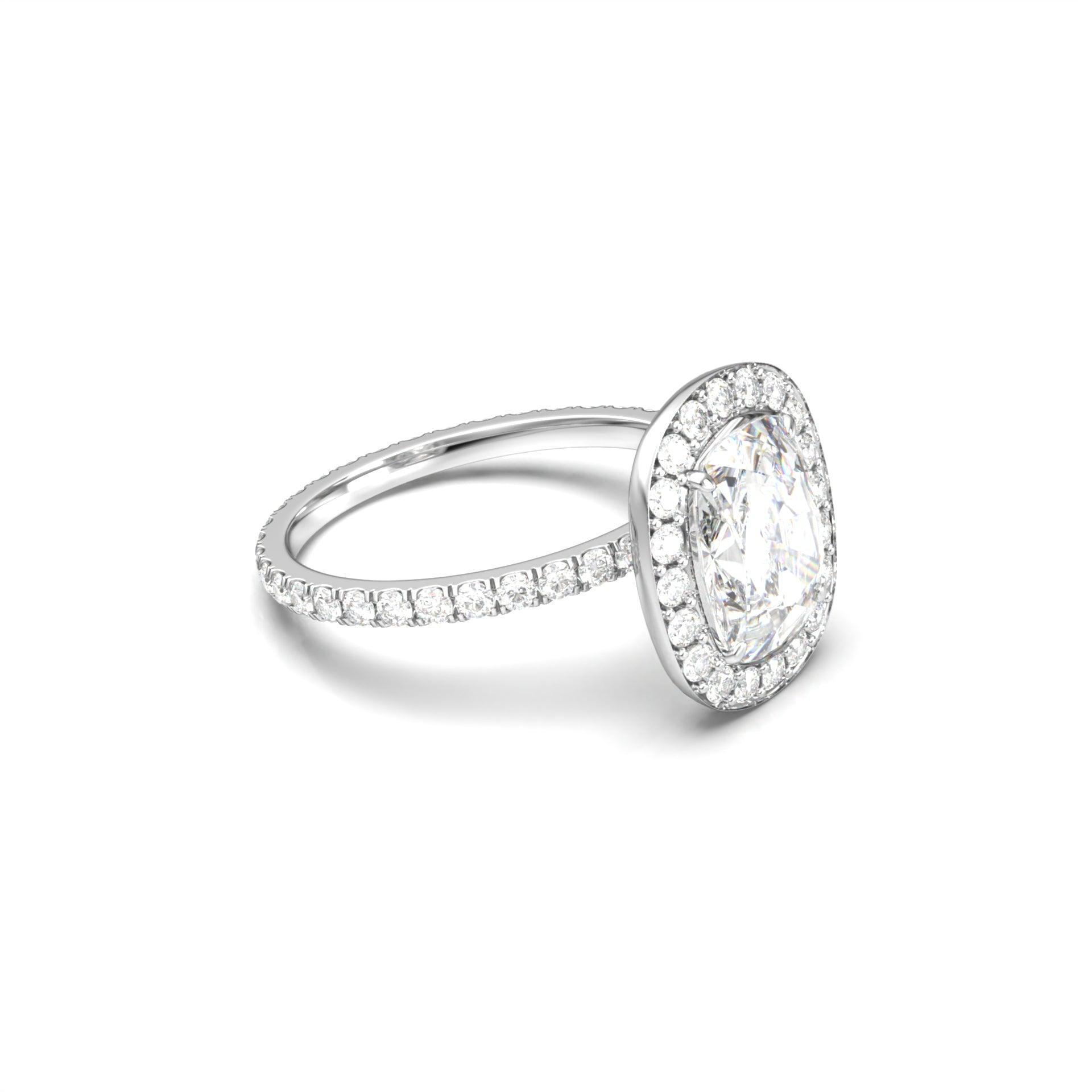 Elongated Cushion Halo Full Pavé Diamond Engagement Ring - Moissanite Engagement Rings