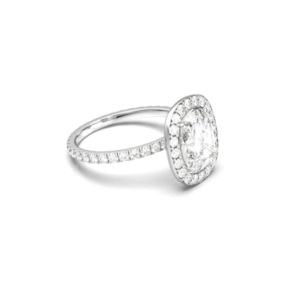 Elongated Cushion Halo Full Pavé Diamond Engagement Ring - Moissanite Engagement Rings