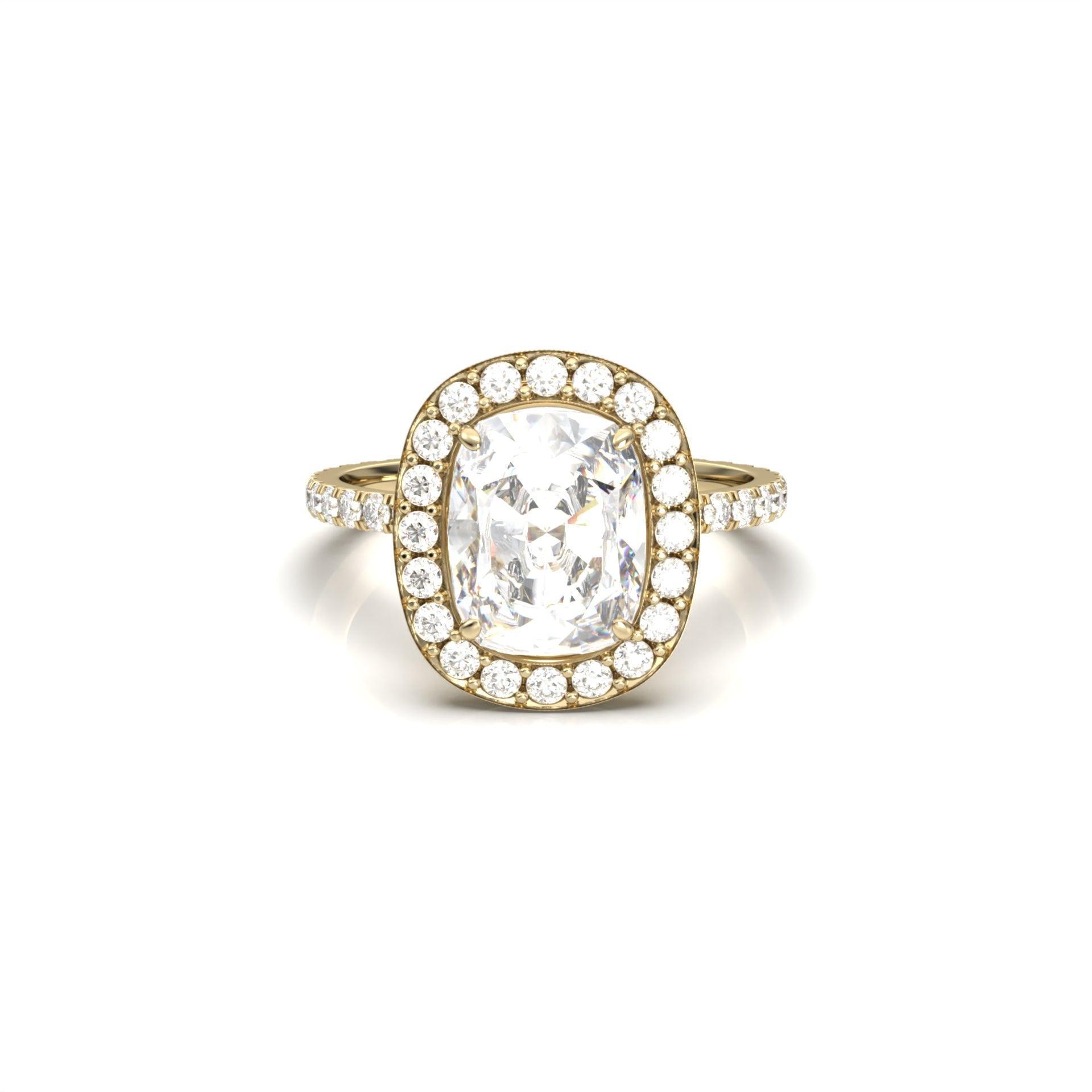 Elongated Cushion Halo Full Pavé Diamond Engagement Ring - Moissanite Engagement Rings