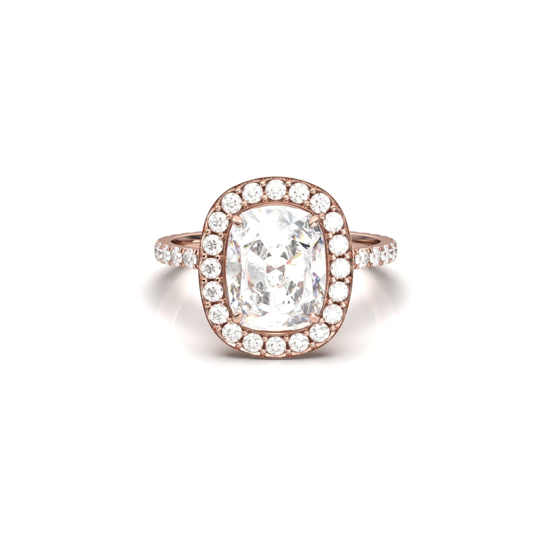 Elongated Cushion Halo Full Pavé Diamond Engagement Ring - Moissanite Engagement Rings