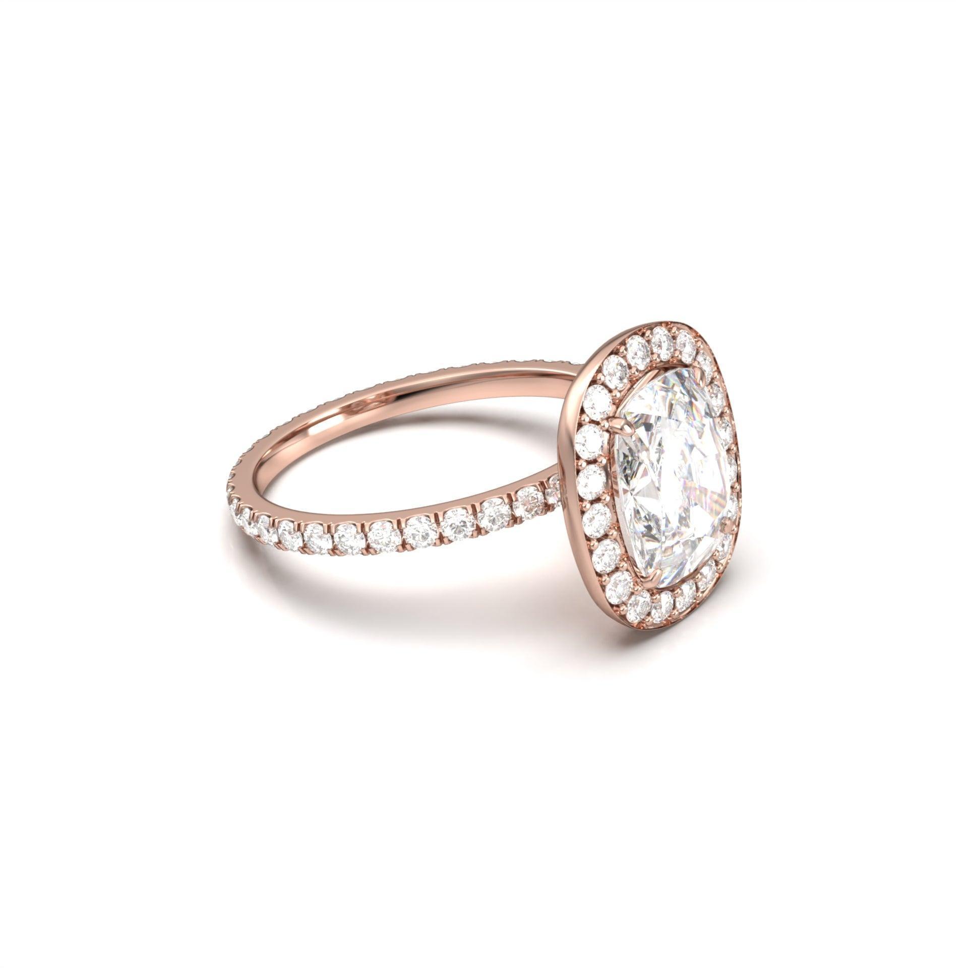 Elongated Cushion Halo Full Pavé Diamond Engagement Ring - Moissanite Engagement Rings