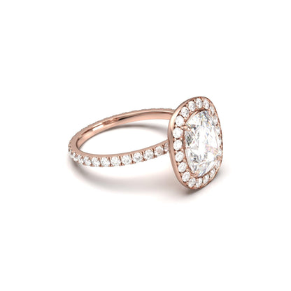 Elongated Cushion Halo Full Pavé Diamond Engagement Ring - Moissanite Engagement Rings