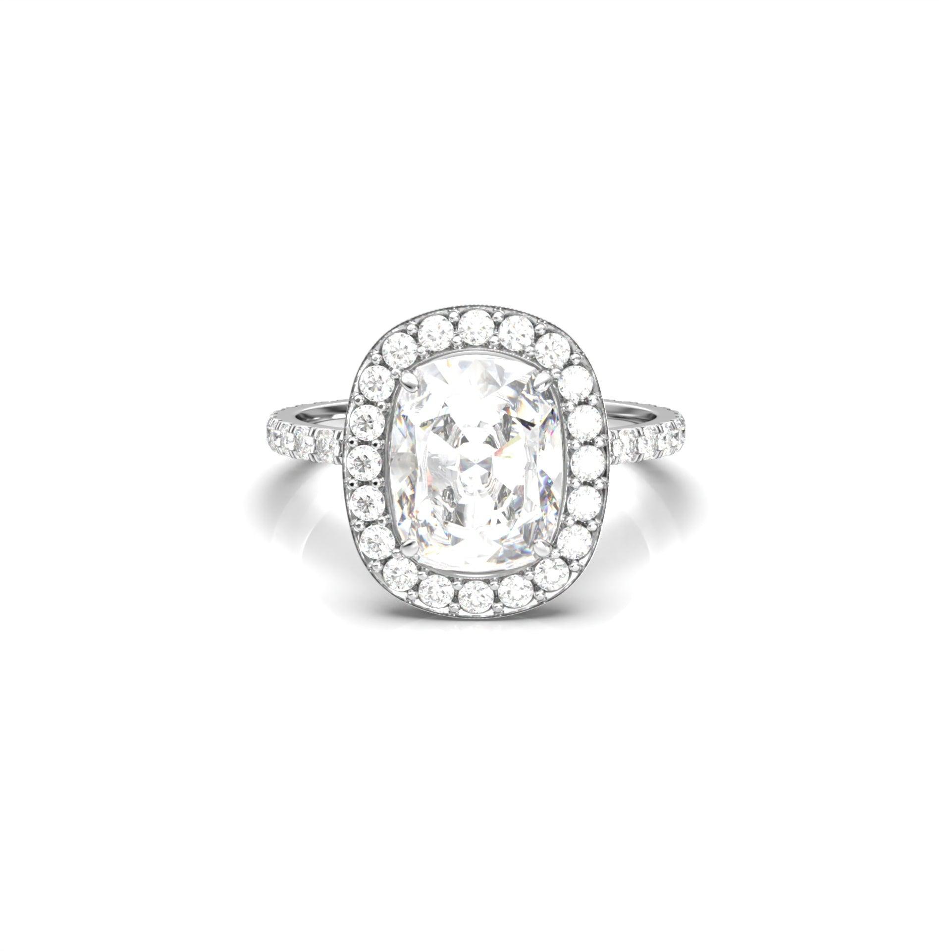 Elongated Cushion Halo Full Pavé Moissanite Engagement Ring - Moissanite Engagement Rings