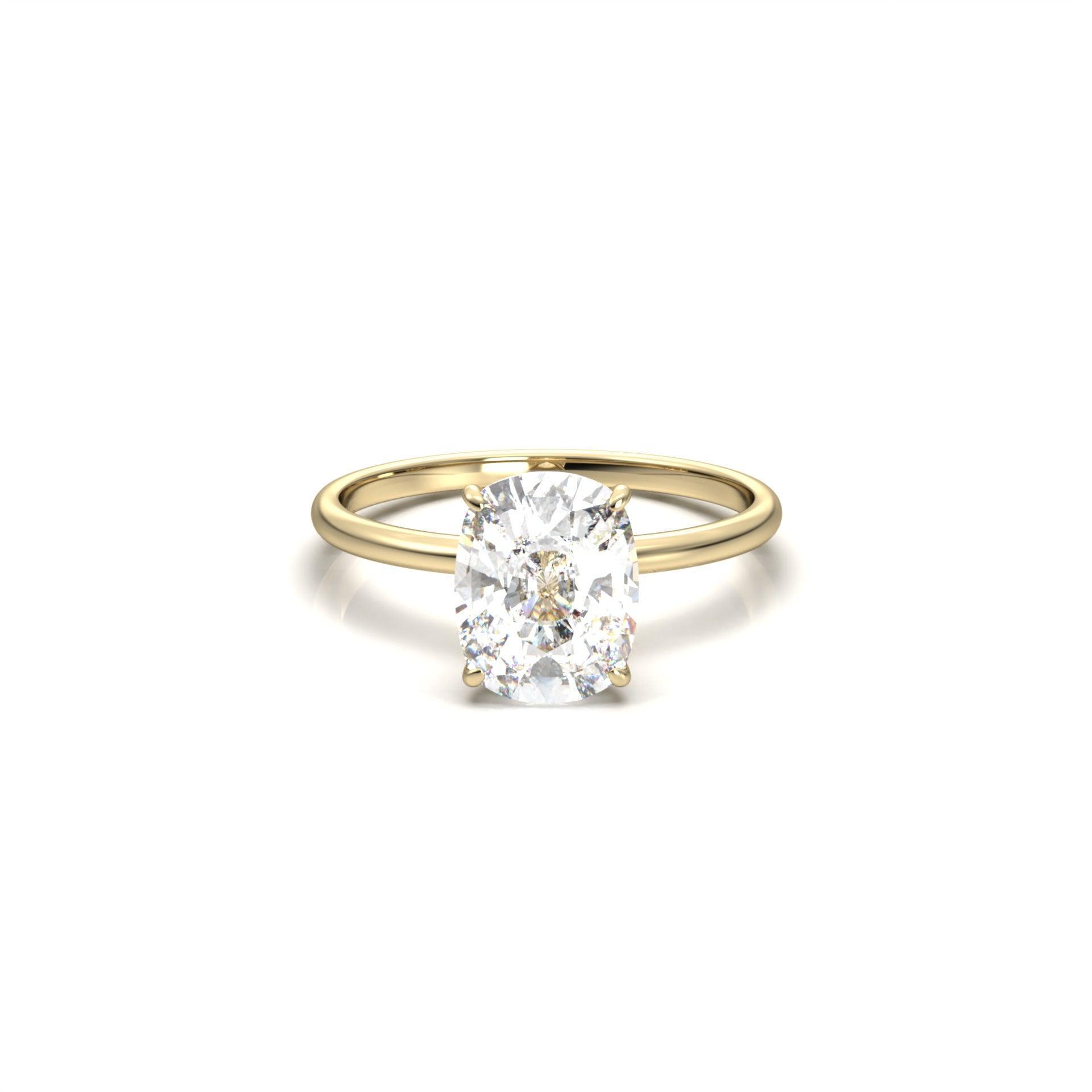 Elongated Cushion Hidden Halo Diamond Engagement Ring - Moissanite Engagement Rings
