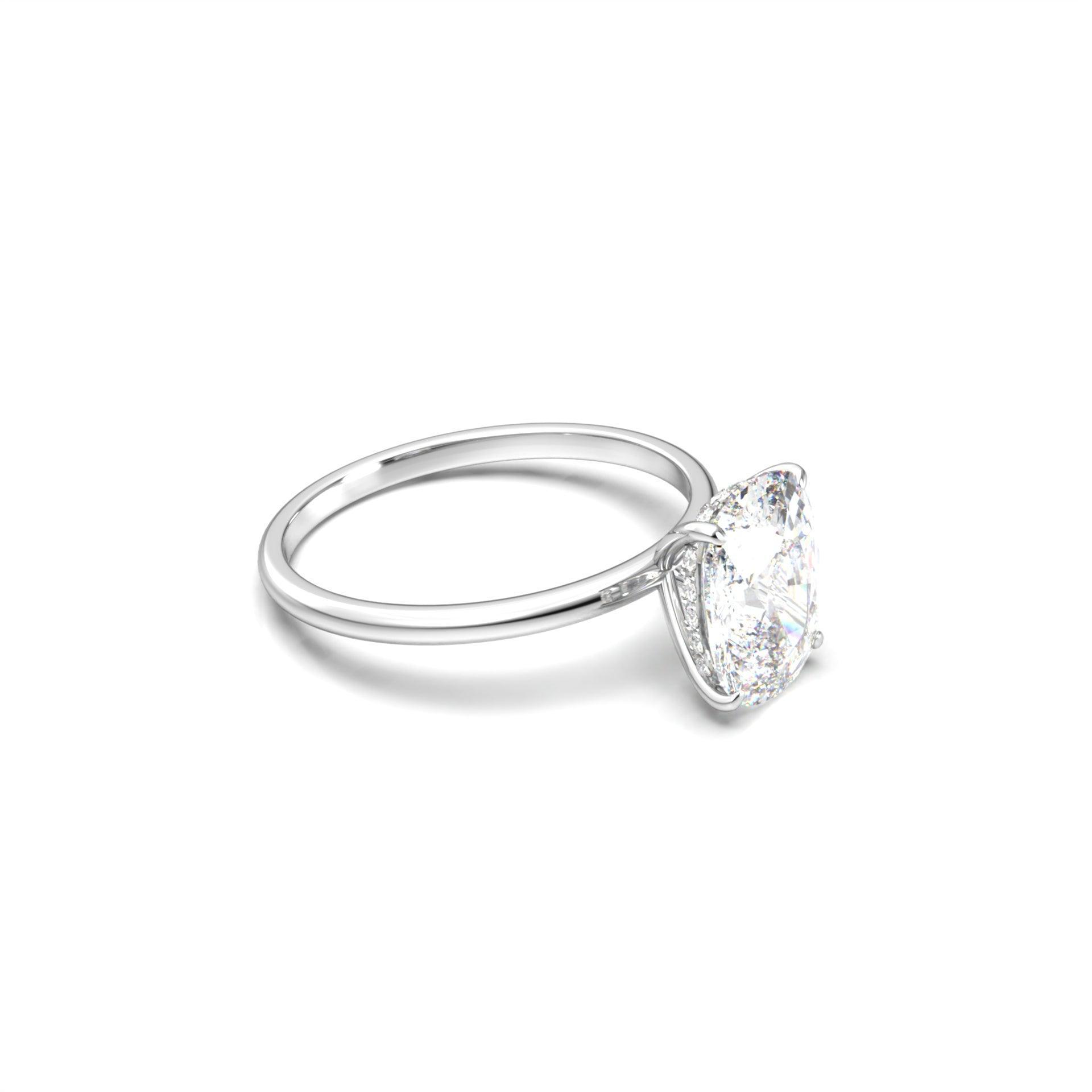 Elongated Cushion Hidden Halo Diamond Engagement Ring - Moissanite Engagement Rings