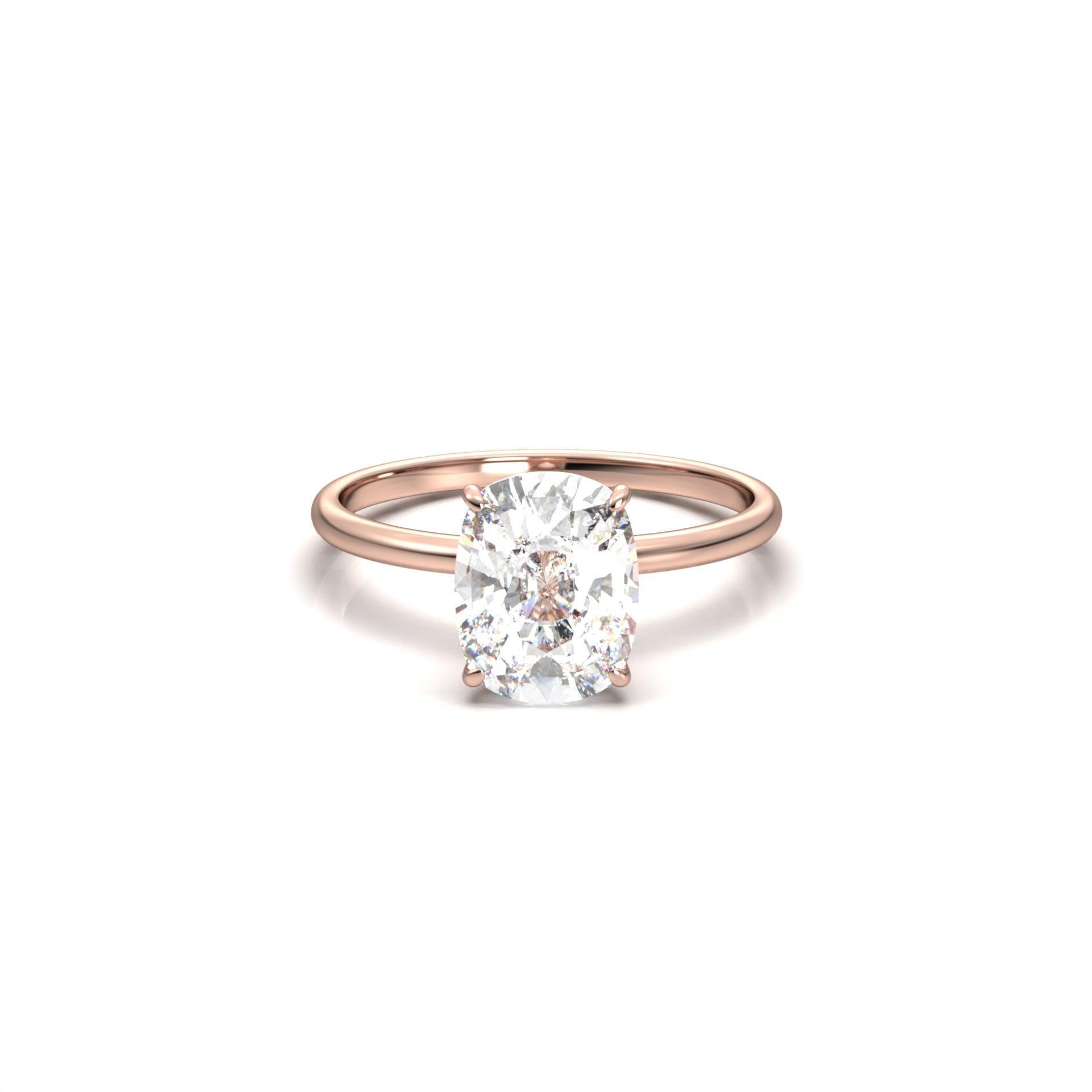 Elongated Cushion Hidden Halo Diamond Engagement Ring - Moissanite Engagement Rings