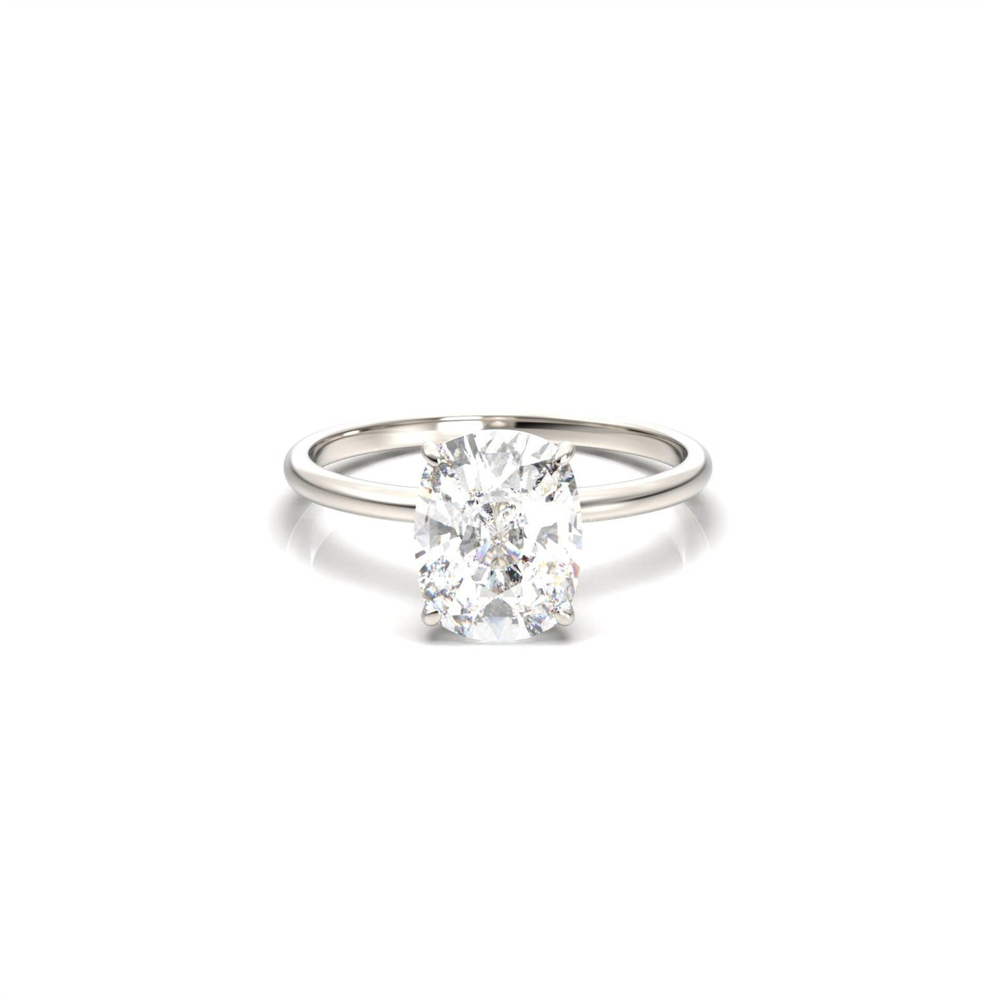 Elongated Cushion Hidden Halo Diamond Engagement Ring - Moissanite Engagement Rings
