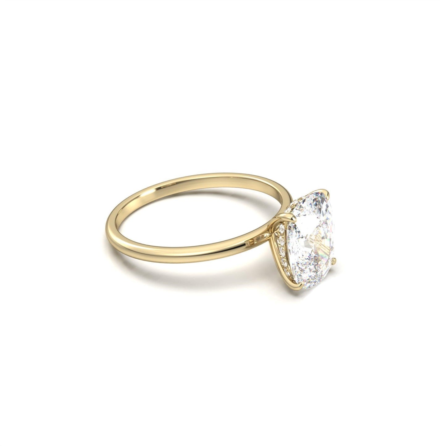 Elongated Cushion Hidden Halo Diamond Engagement Ring - Moissanite Engagement Rings