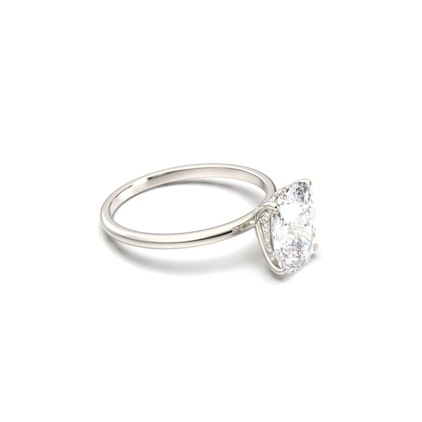 Elongated Cushion Hidden Halo Diamond Engagement Ring - Moissanite Engagement Rings