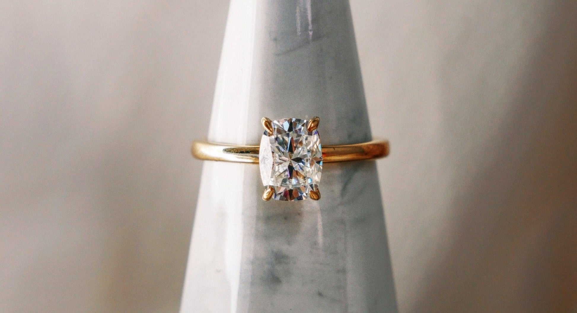 Elongated Cushion Hidden Halo Diamond Engagement Ring - Moissanite Engagement Rings