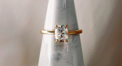 Elongated Cushion Hidden Halo Diamond Engagement Ring - Moissanite Engagement Rings