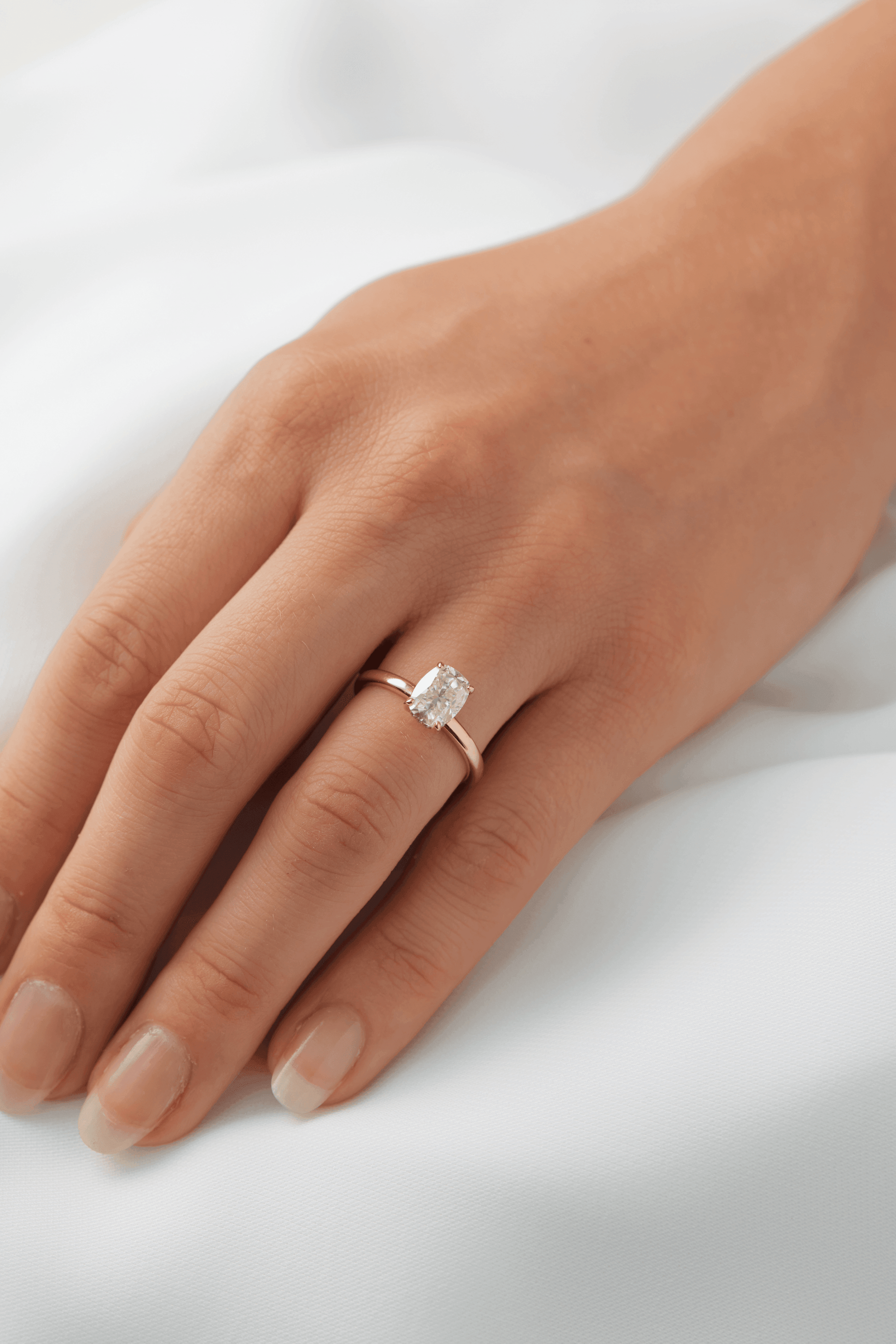 Elongated Cushion Hidden Halo Moissanite Engagement Ring - Ready To Ship - Moissanite Engagement Rings