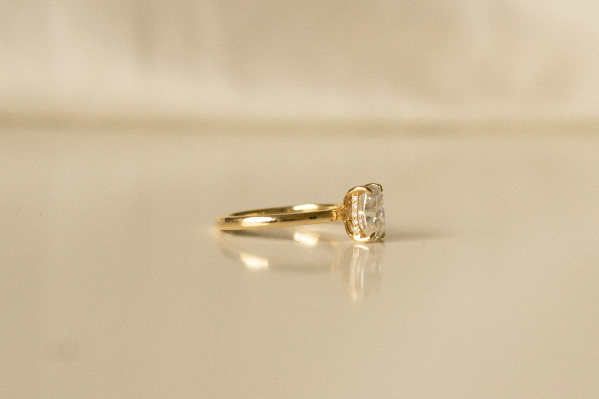 Elongated Cushion Hidden Halo Diamond Engagement Ring - Moissanite Engagement Rings