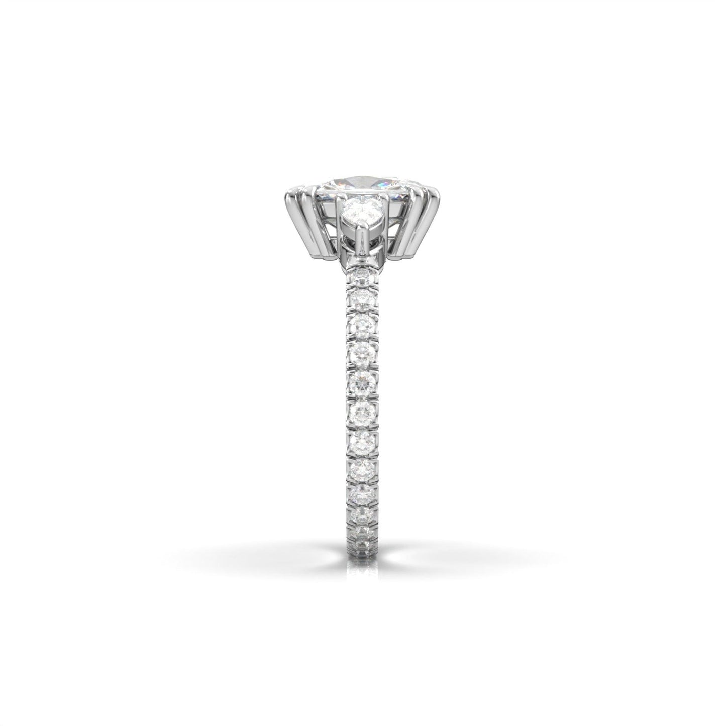 Elongated Cushion Pear Setting 2/3 Pavé Diamond Engagement Ring - Moissanite Engagement Rings