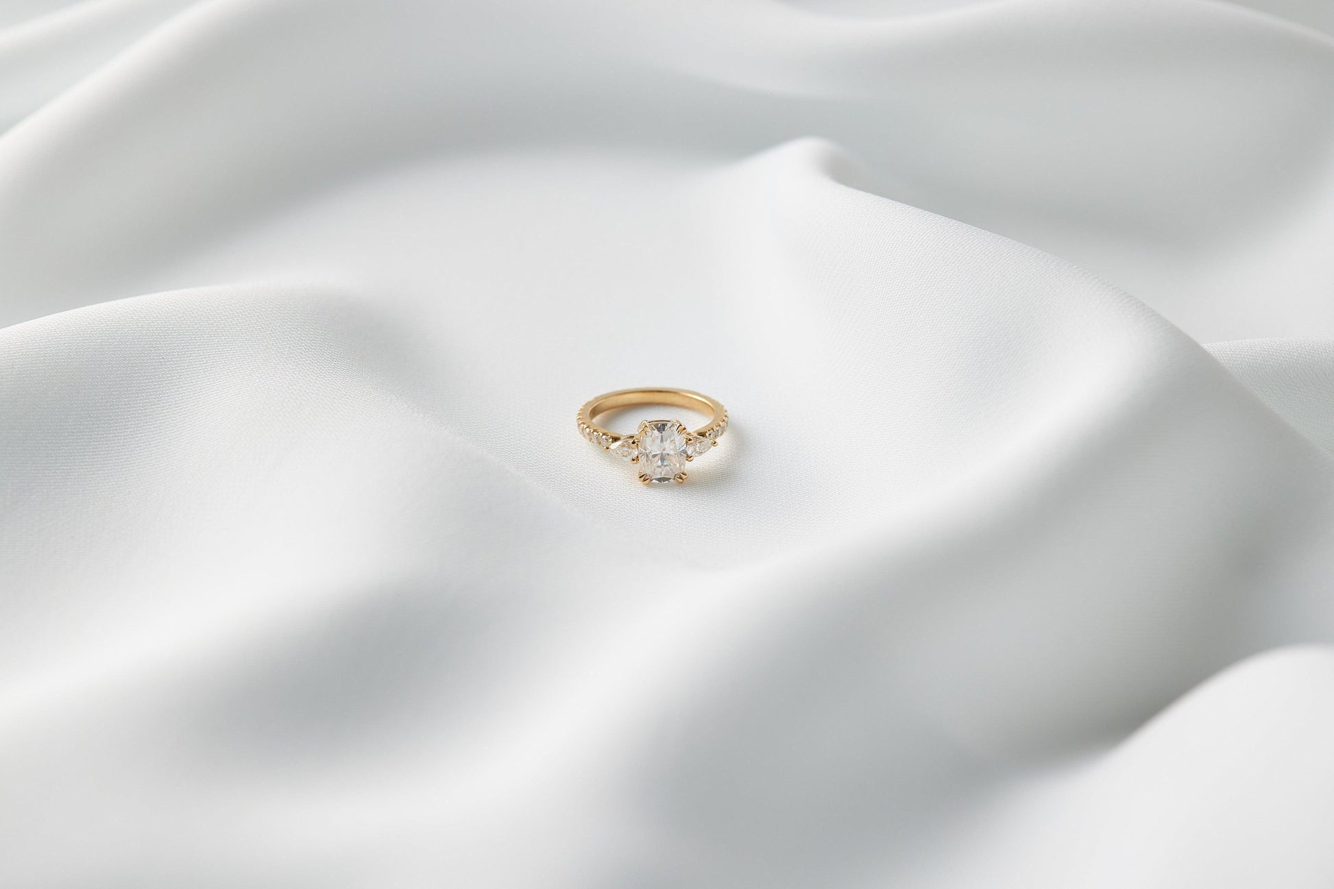 Elongated Cushion Pear Setting 2/3 Pavé Diamond Engagement Ring - Moissanite Engagement Rings