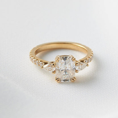 Elongated Cushion Pear Setting 2/3 Pavé Diamond Engagement Ring - Moissanite Engagement Rings