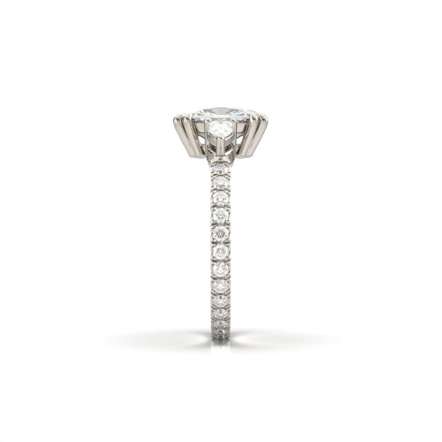 Elongated Cushion Pear Setting 2/3 Pavé Diamond Engagement Ring - Moissanite Engagement Rings