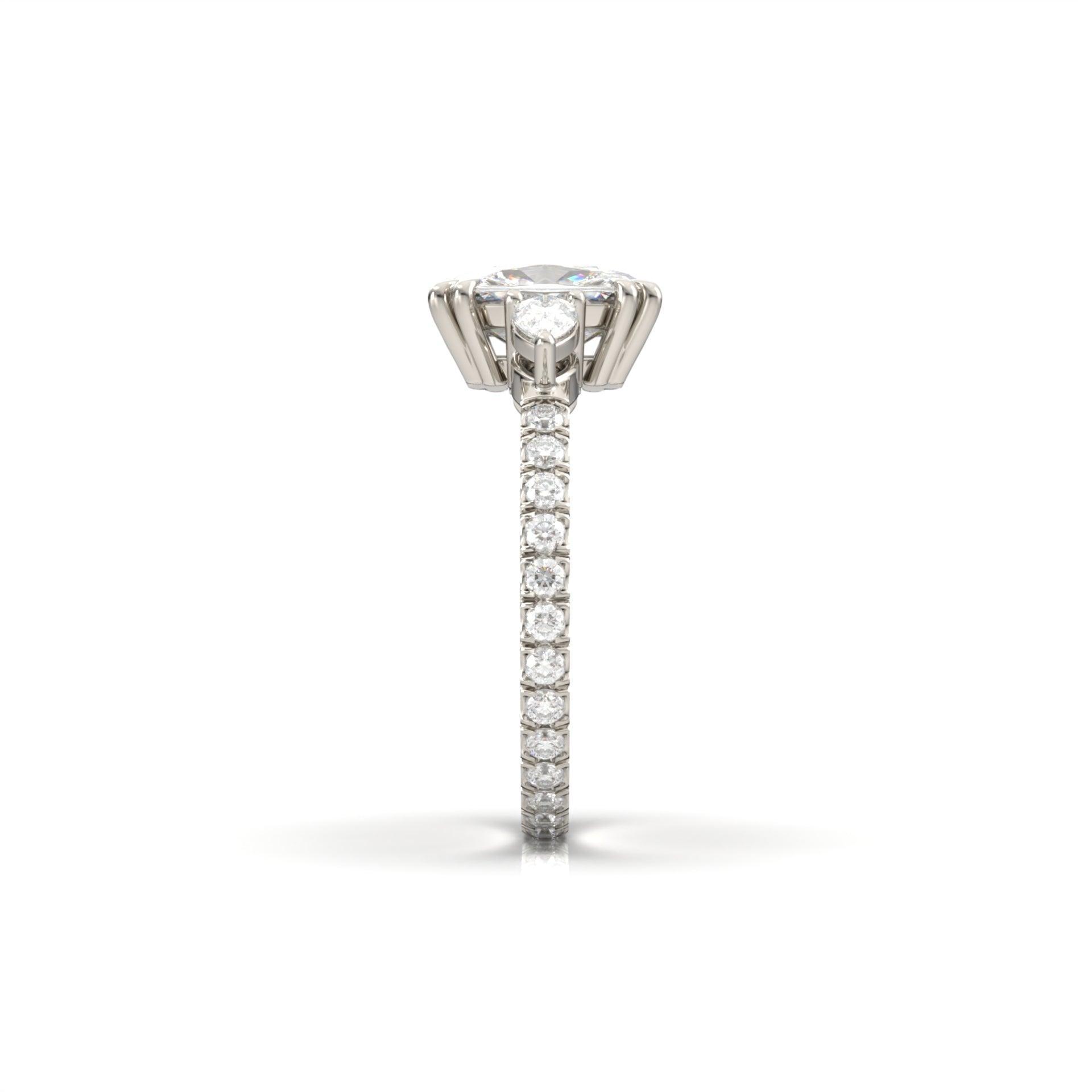 Elongated Cushion Pear Setting 2/3 Pavé Diamond Engagement Ring - Moissanite Engagement Rings