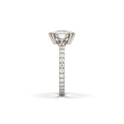 Elongated Cushion Pear Setting 2/3 Pavé Diamond Engagement Ring - Moissanite Engagement Rings