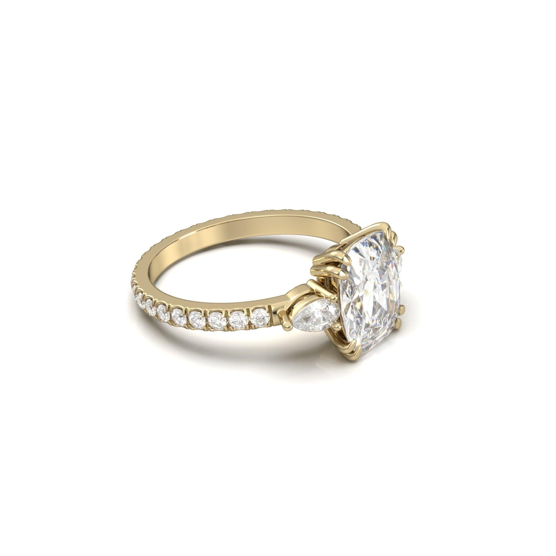Elongated Cushion Pear Setting 2/3 Pavé Diamond Engagement Ring - Moissanite Engagement Rings