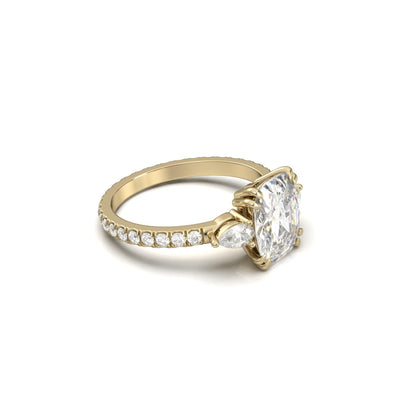 Elongated Cushion Pear Setting 2/3 Pavé Diamond Engagement Ring - Moissanite Engagement Rings