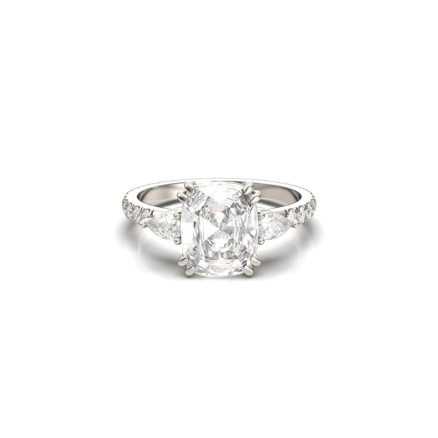 Elongated Cushion Pear Setting 2/3 Pavé Diamond Engagement Ring - Moissanite Engagement Rings