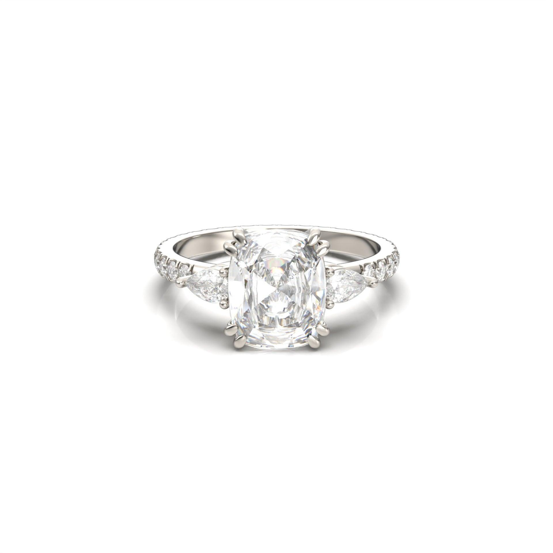 Elongated Cushion Pear Setting 2/3 Pavé Diamond Engagement Ring - Moissanite Engagement Rings