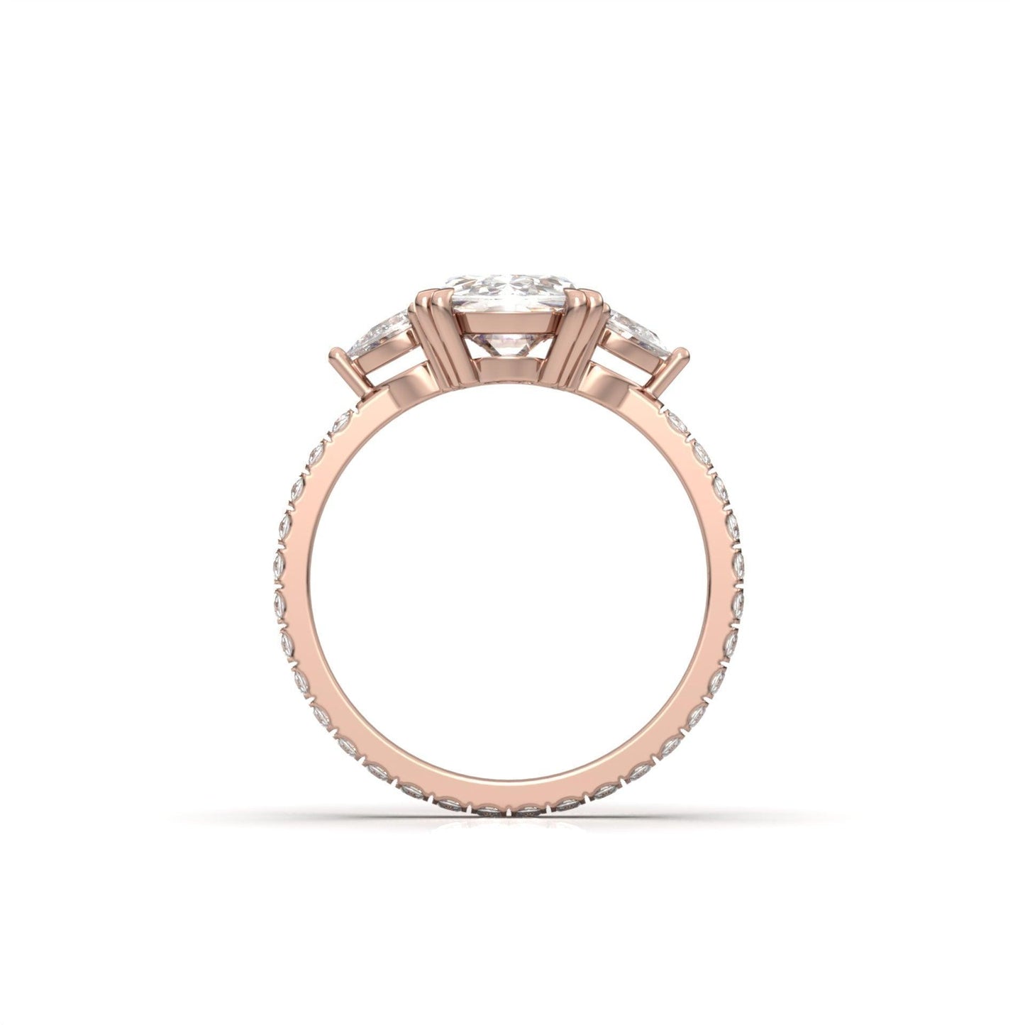 Elongated Cushion Pear Setting 2/3 Pavé Diamond Engagement Ring - Moissanite Engagement Rings