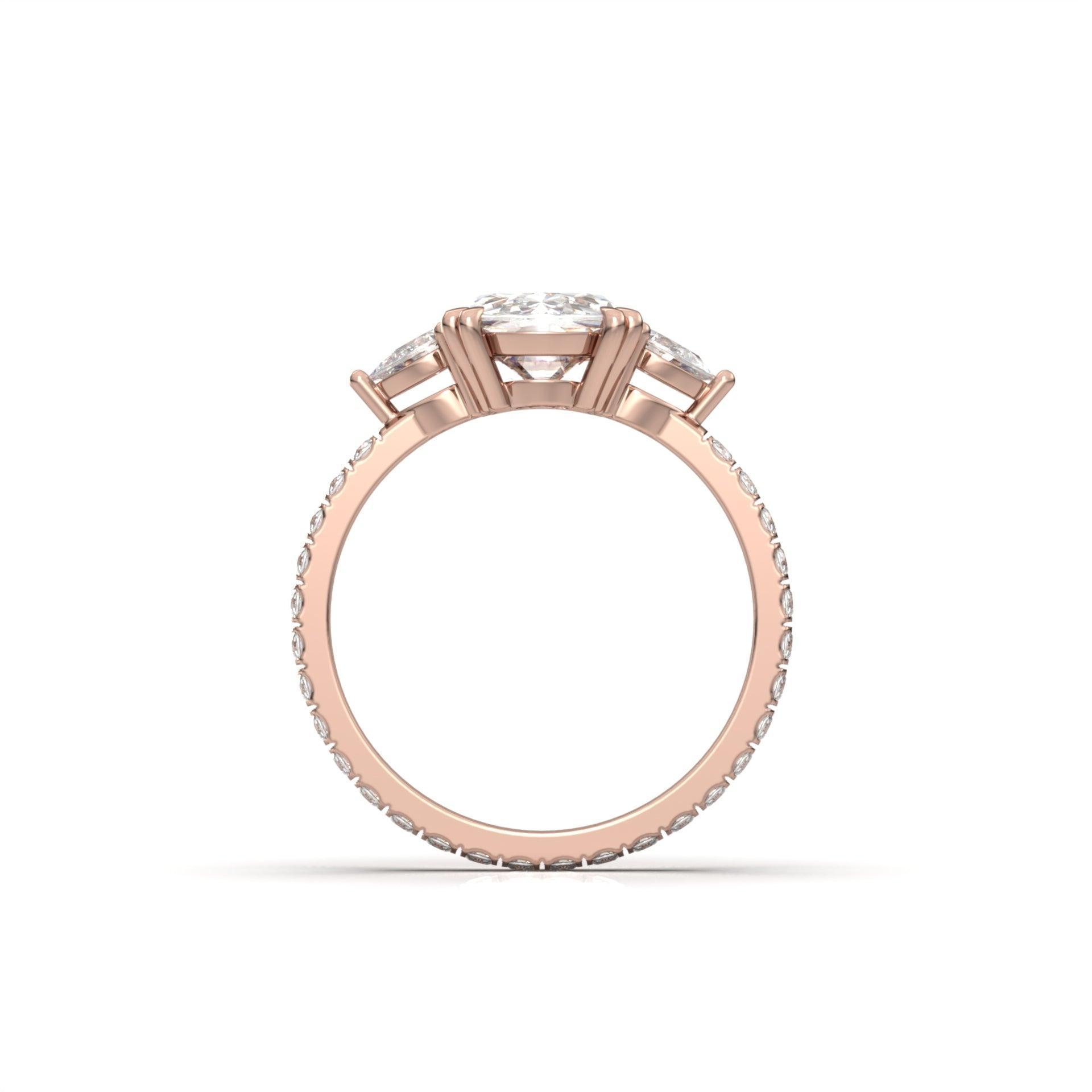 Elongated Cushion Pear Setting 2/3 Pavé Diamond Engagement Ring - Moissanite Engagement Rings